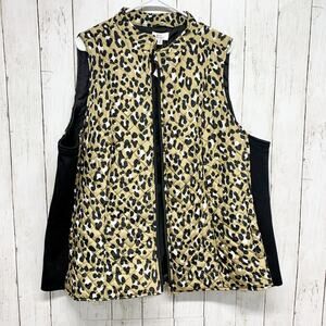 Kim Rogers Vest Women Sz 2X Animal Print Stand Up Collar Quilted Full Zip Pocket